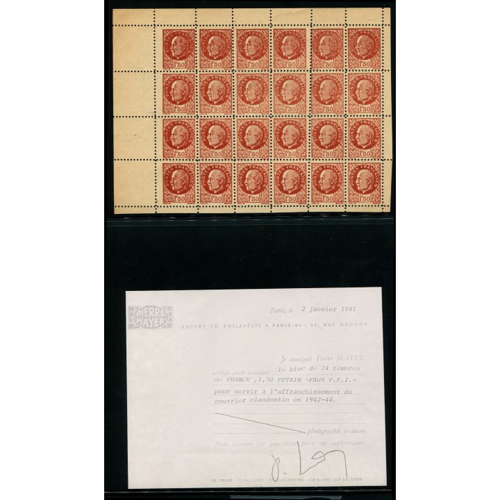Lot A1991 - France - Faux F.F.I. Pétain - Bloc de 24
