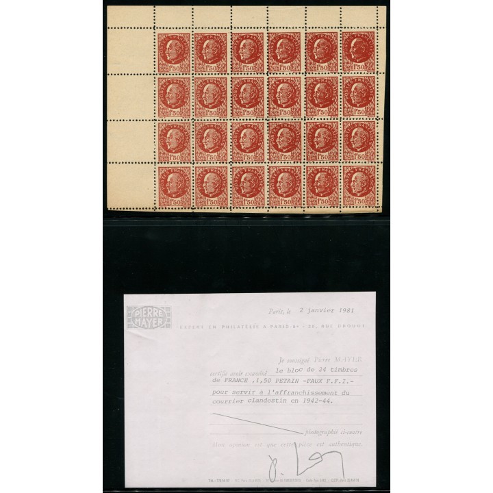 Lot A1992 - France - Faux F.F.I. Pétain - Bloc de 24