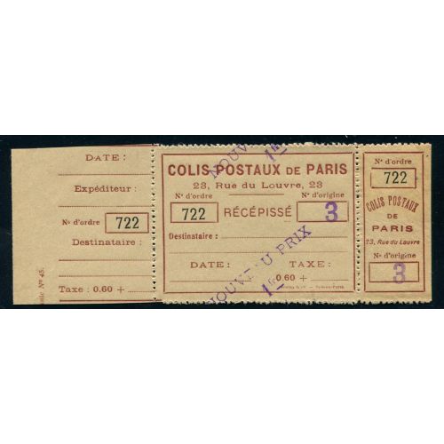Lot A4090 - Colis Postaux de Paris pour Paris - N°87 **