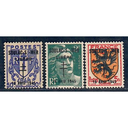 Lot A7101 - Libération Soulac sur Mer - N°1C,4Ma,7C *