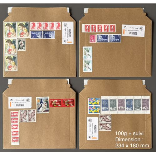 100 Enveloppes cartonnées pré-affranchies avec sticker suivi - en Francs - 100g (3,60€) 