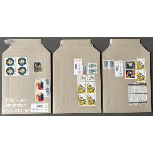 100 Enveloppes cartonnées pré-affranchies avec sticker suivi - en Francs - 250g (5,74€)