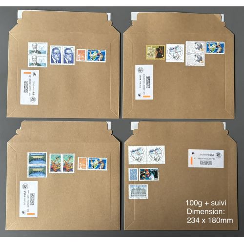 100 Enveloppes cartonnées pré-affranchies avec sticker suivi - en Euros - 100g (3,60€)