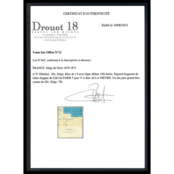 Lot A4092 - Lettres - N°37 - Oblitéré Qualité TB
