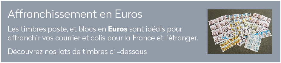 Les timbres poste, et blocs en Euros sont idéals pour  affranchir vos courrier et colis pour la France et l’étranger.